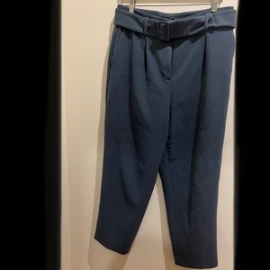 Ann Taylor The Belted Tapered Pant in Blue Doubleweave Crop Trousers 10P